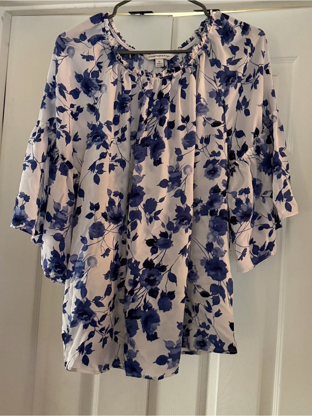 Counterparts White Blouse with Blue Floral Print